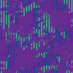 Purple Botanical Floral Seamless Pattern with striped Background