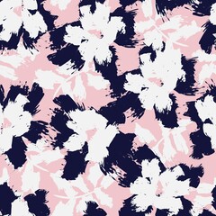 Pink and Navy Floral Brush strokes Seamless Pattern Background