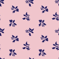 Pink and Navy Floral Brush strokes Seamless Pattern Background