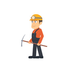 Miner. A worker with a pickaxe, vector illustration