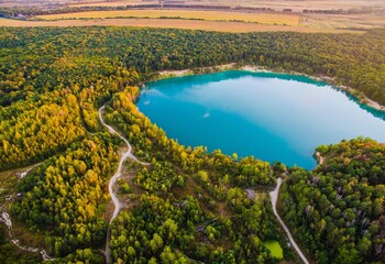 Lake in the forest from a bird's eye view