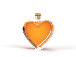 heart shaped bottle with whisky inside. 3d illustration, suitable for font, alcohol and drinking themes
