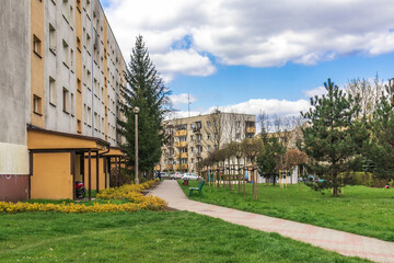 urban landscape high-rise residential building, courtyard, landscaping