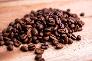 Closeup on coffee bean. Fresh roasted coffee beans