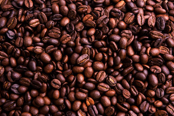 Closeup on coffee bean. Fresh roasted coffee beans