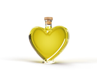Obraz premium heart shaped bottle with olive oil inside. 3d illustration, suitable for cooking, alphabet and healthy eating themes