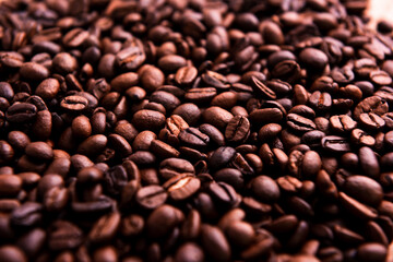 Closeup on coffee bean. Fresh roasted coffee beans