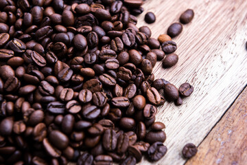 Closeup on coffee bean. Fresh roasted coffee beans