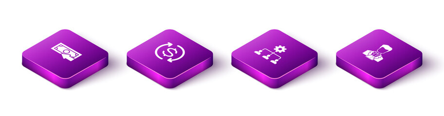 Set Isometric Cash back, Return of investment, Lead management and Scientist and test tube icon. Vector