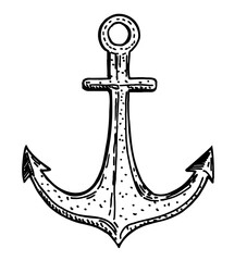 Anchor. Hand drawing. Isolated on a white background. Suitable for tattoos, postcard design, magazines, banners, etc. Anchor sketch drawing tattoo. Collection with engraving.