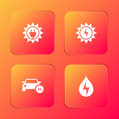 Set Solar energy panel, , Hydrogen car and Water icon. Vector