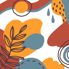 Naklejka premium Botanical set. Foliage line art drawing with abstract shape.