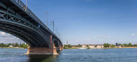 Panorama of the steel bridge over the river Rhine in Mainz, Germany