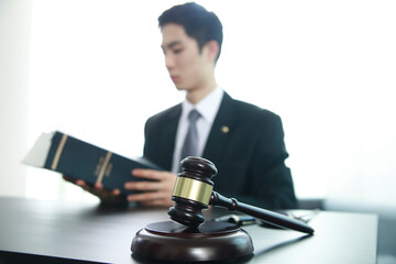 Judge gavel with justice lawyer.Businessman in suit or lawyer. Advice and Legal services Concept.