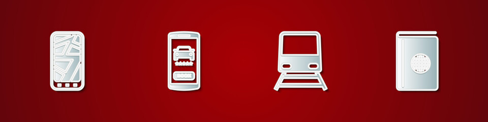 Set Infographic of city map, Online car sharing, Train and Cover book travel guide icon. Vector