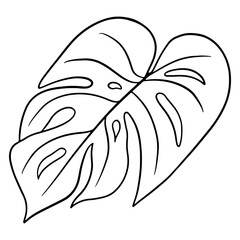 Tropical plants exotic carved green leaf in line style coloring book