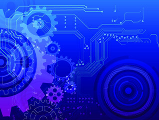 Abstract techno gear background with geometric colorful gear wheels. Space for gear text. Vector gears modern mechanism industrial concept. Technology gears background. Gears Vector illustration 