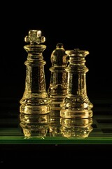 Szklane figury szachowe podświetlone światłem rgb makro - obrazy, fototapety, plakaty