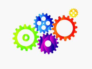 Abstract techno gear background with geometric colorful gear wheels. Space for gear text. Vector gears modern mechanism industrial concept. Technology gears background. Gears Vector illustration 