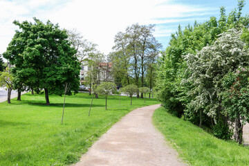 WIELICZKA, POLAND - MAY 26, 2021: Beautiful city park in Wieliczka