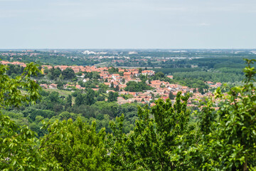 Fototapeta na wymiar Panorama of the settlement of Sremski Karlovci from the mountain Fruska Gora near Novi Sad. 