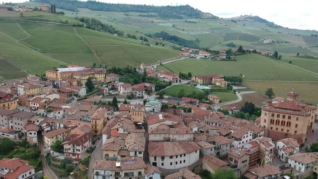 Drone view of Langhe's landscape in Barolo area