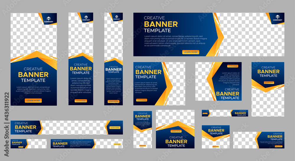 Wall mural abstract banner design web template set, horizontal header web banner. modern gradient blue cover he