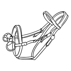 Horse harness bridle for riding vector illustration in line style for coloring book