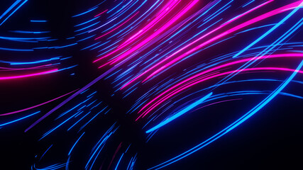 Lights and stripes moving fast over dark background