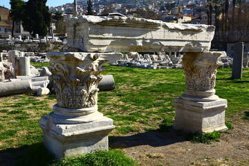 Ancient column has located in Izmir Agora, Turkey. Izmir also called as Smyrna.