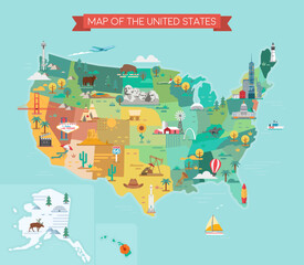 Map of the United States - obrazy, fototapety, plakaty