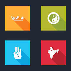 Set Indian shoes, Yin Yang, symbol hand and map icon. Vector