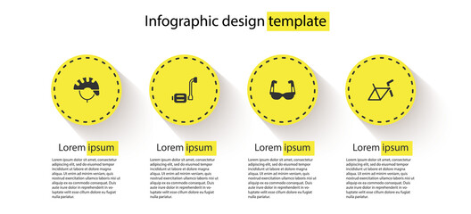 Set Bicycle helmet, pedal, Sport cycling sunglasses and frame. Business infographic template. Vector