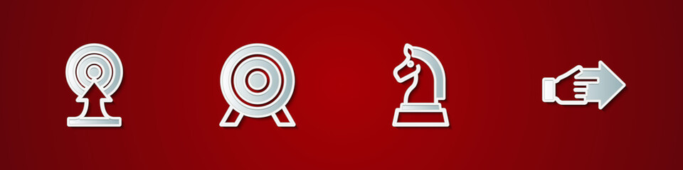 Set Target with arrow, , Chess and Hand pointing finger icon. Vector
