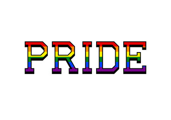Pride text with rainbow LGBT flag