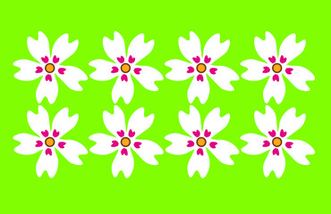 White moss phlox grid pattern in green background.