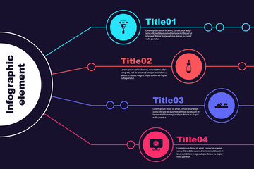 Set Electrical hand concrete mixer, Screwdriver, Wood plane tool and Circular saw blade. Business infographic template. Vector