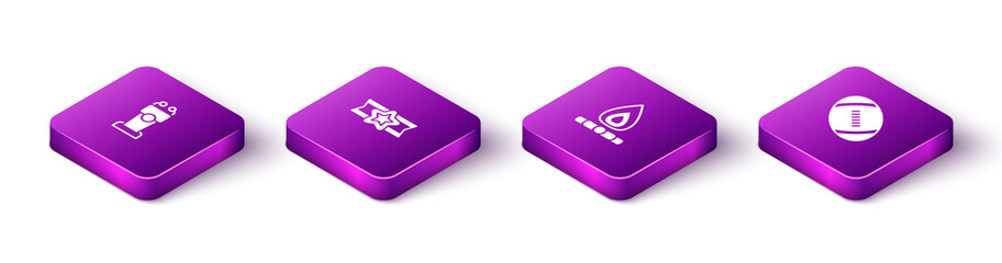 Set Isometric Stage stand or tribune, Star American military, Campfire and Football ball icon. Vector