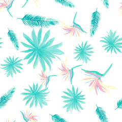 Fototapeta na wymiar Blue Pattern Hibiscus. Indigo Seamless Textile. Cobalt Tropical Textile. White Flower Plant. Azure Floral Illustration. Wallpaper Textile. Decoration Painting.