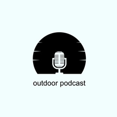 Podcast logo design with microphone for outdoor background