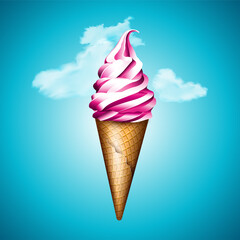 Ice cream pink with clouds vector banner
