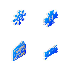 Set Isometric line Processor chip with dollar, Distribution, Cryptocurrency wallet and bitcoin in circuit icon. Vector