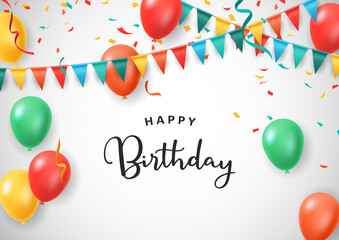 Happy Birthday celebration with decorative design isolated white background. Colorful balloons. Vector illustration