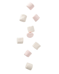 Marshmallow falling isolated on white background with clipping path.