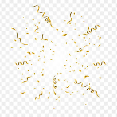 Gold confetti isolated on transparent background. Vector illustration