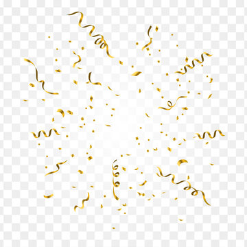 Gold confetti isolated on transparent background. Vector illustration