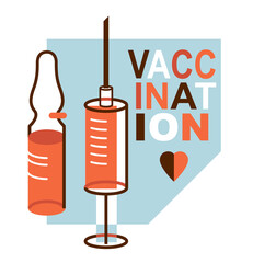 Vaccination theme vector illustration of a syringe with ampules isolated over white, epidemic or pandemic coronavirus covid 19 or flu or SARS or any other vaccine, pharmacology concept.