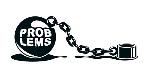 Shackles chain with weight metal ball vector concept isolated on white, concept of addiction or bad problems or debt, freedom and liberty, slavery and liberation, bad habits.