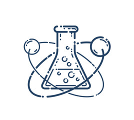 Chemical flask and atom vector simple linear icon, science chemistry line art symbol, laboratory research.