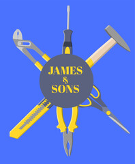 Hand Tools Behind Logo Flat Style 